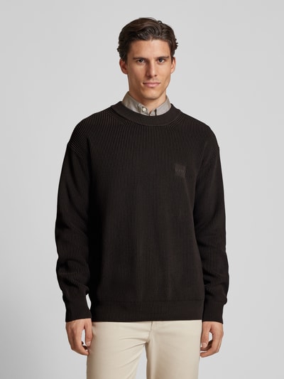 BOSS Orange Gebreide pullover met labeldetail, model 'Acircolo' Donkerbruin - 4