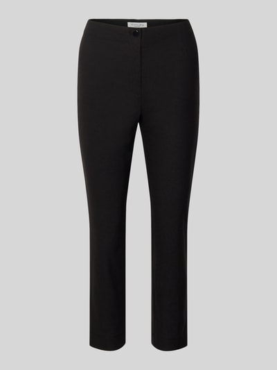 Produktfoto, Slim Fit Stoffhose in verkürzter Passform Modell 'Benga' von Christian Berg Woman aus schwarzem Baumwoll-Mix, Knopf-Reißverschluss, glatte Struktur