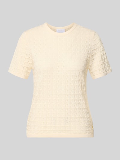Produktfoto, Strickshirt aus Viskose-Mix mit Rundhalsausschnitt von Jake*s Collection in Creme, Regular-Fit, Strukturmuster, kurze Ärmel