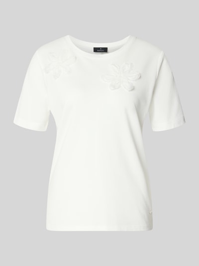 Produktfoto, Regular Fit T-Shirt mit floralem Zierbesatz von monari aus Baumwoll-Modal-Mix in Weiß, Rundhalsausschnitt, Rückenlänge 59 cm bei Größe 36