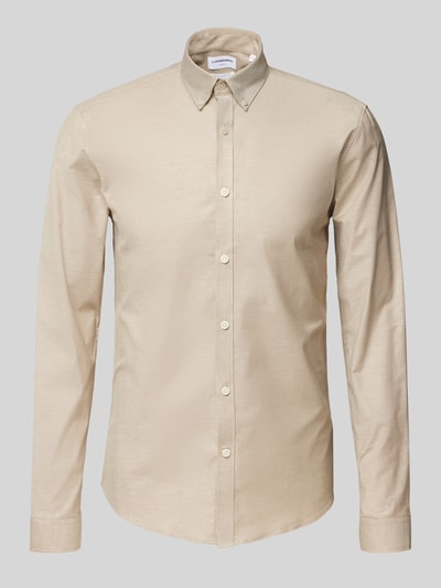 Lindbergh Slim Fit Freizeithemd mit Knopfleiste Modell 'Oxford' Beige 2