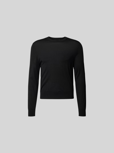 Produktfoto, Wollpullover aus reiner Wolle von Dsquared2 in Schwarz, körpernahe Passform, Strick-Optik, Rundhalsausschnitt, gerippte Abschlüsse