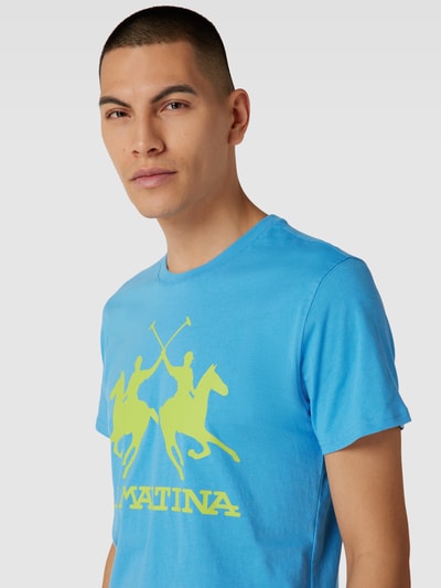 La Martina T-shirt met labelprint Oceaanblauw - 3