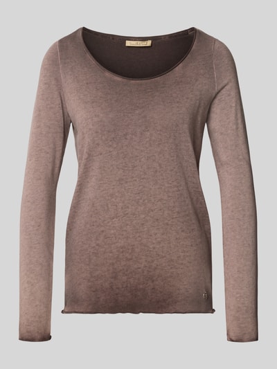 Produktfoto, Regular Fit Langarmshirt aus Baumwoll-Mix von Smith and Soul in Braun mit Kräuselsäumen, Rundhalsausschnitt, Damen, glatte Textur