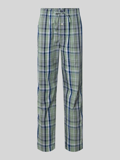 Produktfoto, Pyjama-Hose aus reiner Baumwolle von Christian Berg Men, grün-blau kariertes Muster, elastischer Bund, Label-Patch