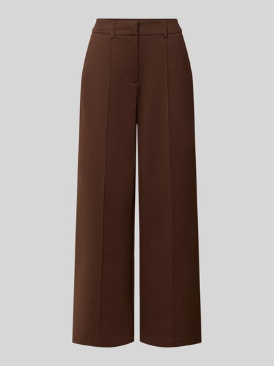 Produktfoto, Wide Fit Hose mit Viskose-Anteil Modell 'Kate' von ICHI in Braun, Ziernähte, Gesäßtaschen, elastischer Material-Mix, neutraler Hintergrund