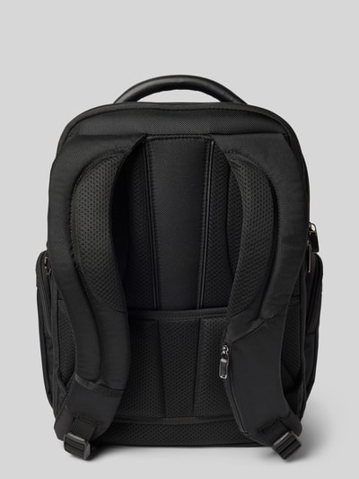 Produktfoto, Rucksack aus Kalbsleder-Mix mit Logo-Detail Modell 'Pro-DLX' von Samsonite, Strukturmuster in Schwarz, Rückansicht, Maße 34x44x16 cm, verstellbare Schulterriemen 58 cm, Hauptfach mit Reißverschluss