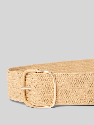 Produktfoto, Bandgürtel in Flecht-Optik Modell 'FAUZIA' von Soyaconcept in Beige mit goldfarbener Dornschließe und 5 cm Breite, Textur geflochten