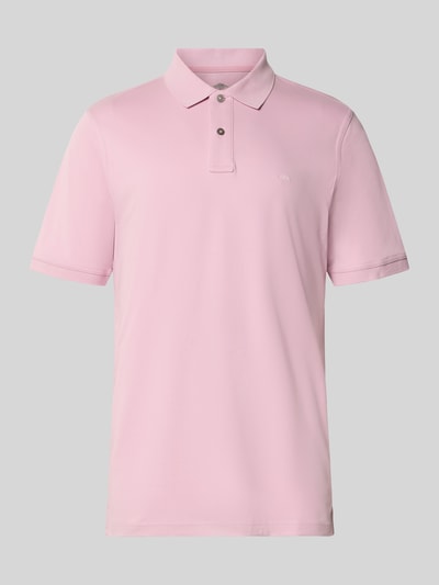 Produktfoto, Regular Fit Poloshirt mit Logo-Stitching von Fynch-Hatton in Rosa, reine Baumwolle, Polokragen, kurze Knopfleiste, glatte Textur