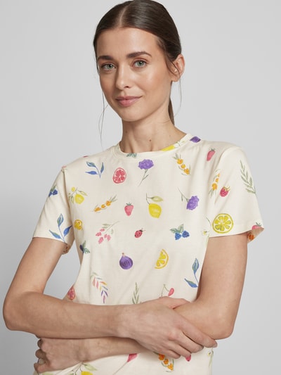 Jake*s Casual T-shirt z prążkowanym okrągłym dekoltem Złamany biały 3