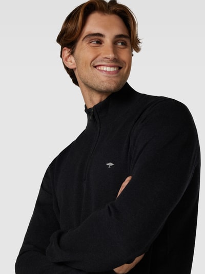 Fynch-Hatton Gebreide pullover met labeldetails, model 'Troyer' Donkergrijs gemêleerd - 3