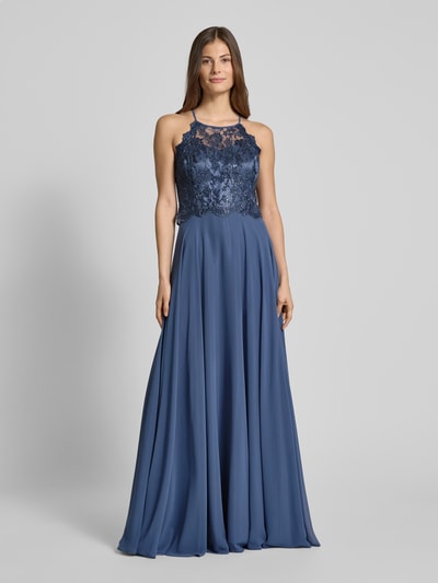 V.M. Abendkleid mit Spitzen- und Paillettenbesatz Blau 4