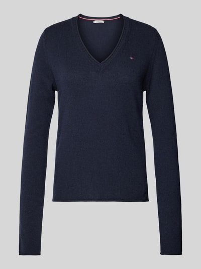 Tommy Hilfiger Sweter z zaokrąglonym dekoltem w serek model ‘SOFT WOOL’ Ciemnoniebieski 2