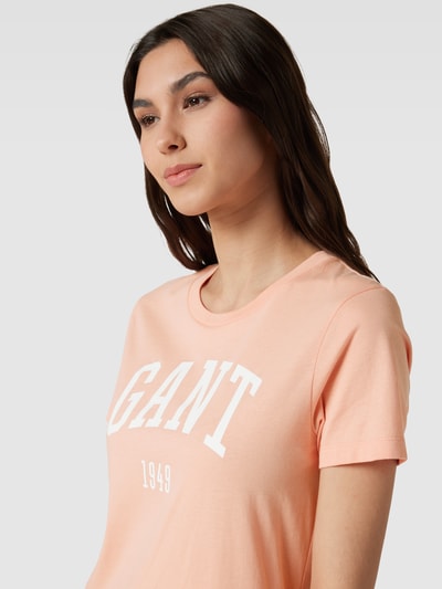 Gant T-shirt van katoen met labelprint Oranje - 3