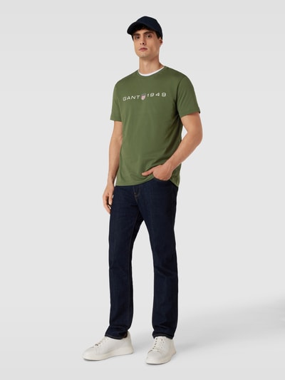 Gant T-shirt met labelprint Olijfgroen - 1