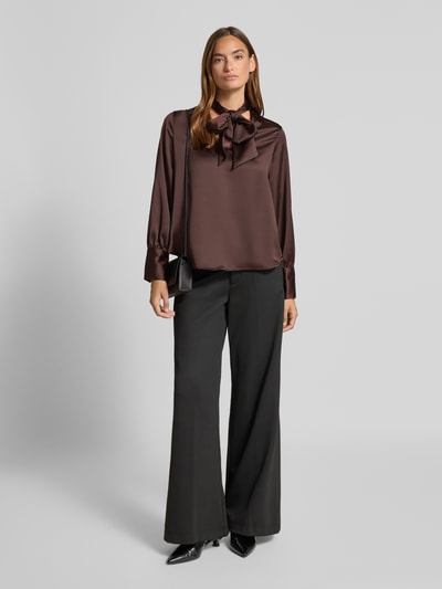 s.Oliver BLACK LABEL Relaxed fit strikblouse van satijn Donkerbruin - 1