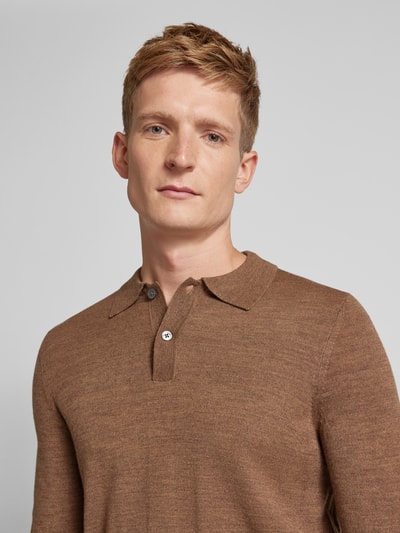 Christian Berg Men Slim fit gebreide pullover met polokraag Middenbruin gemêleerd - 3