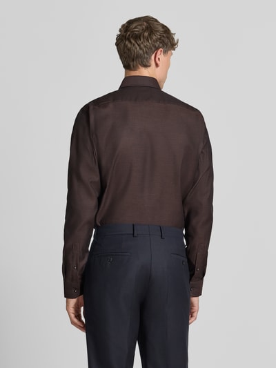 Christian Berg Men slim fit zakelijk hemd met kentkraag Donkerbruin - 5