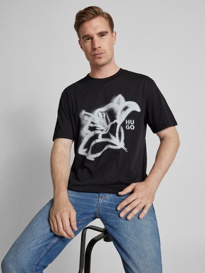 HUGO T-Shirt mit Label-Print Modell 'Dablumo' Black 3