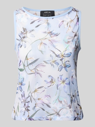Produktfoto, Top im Allover-Look mit Rundhalsausschnitt von Marc Cain, Baumwoll-Mix, florales Muster in Pastellfarben, Regular Fit, Rückenlänge 54 cm bei Größe 36
