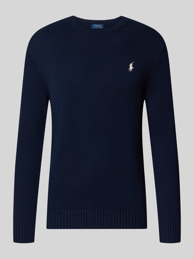 Produktfoto, Relaxed Fit Pullover aus reiner Baumwolle von Polo Ralph Lauren in Dunkelblau mit gerippten Bündchen, Herren Pullover.
