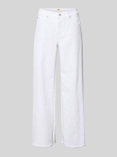 Produktfoto, Jeans mit Fransen Modell 'Nevada' von MAC, weiß, Wide Leg, Baumwoll-Mix mit Stretch-Anteil, sichtbare Fransen am Beinabschluss.