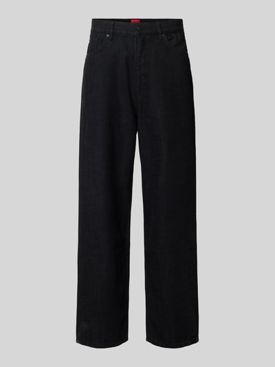 HUGO Jeansy o kroju loose fit z szerokimi nogawkami z czystej bawełny model 'HUGO 554' Czarny 2