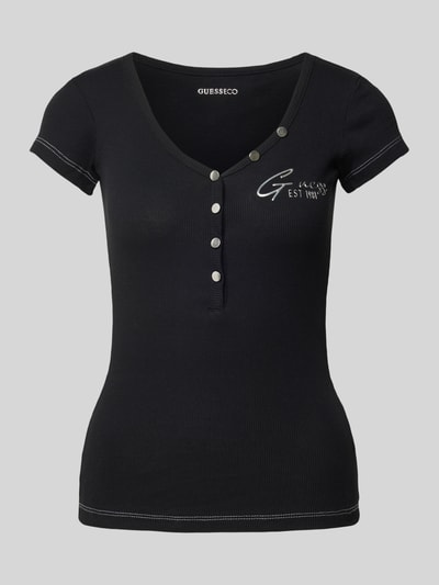 Guess T-shirt met labelprint, model 'HENLEY' Zwart - 1