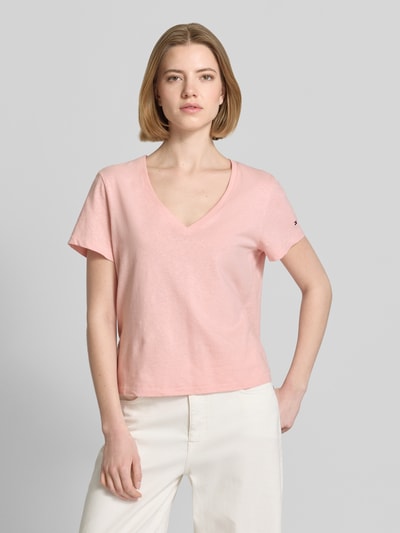 Tommy Hilfiger Regular Fit T-Shirt aus Baumwoll-Leinen-Mix Rosa 4
