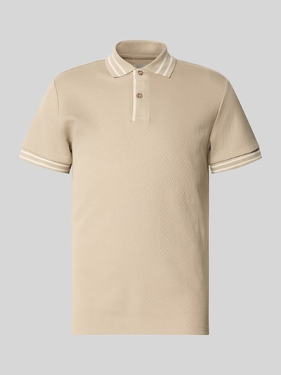 Produktfoto, Slim Fit Poloshirt mit Strukturmuster Modell 'FABLE' von Blend aus Reine Baumwolle in Beige mit Knopfleiste, Rückenlänge 69 cm bei Größe M