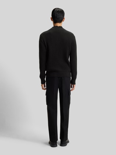 HUGO Regular fit gebreid jack van geribd katoen, model 'SRITON' Zwart - 5