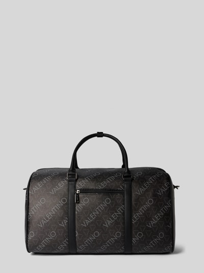 Produktfoto, Weekender mit Allover-Logo-Print Modell 'Zefir' von VALENTINO BAGS, czarny nadruk, główna komora na suwak, odpinany pasek na ramię, szerokość w rozmiarze 1: 49 cm, długość: 28 cm, głębokość: 30 cm, długość paska: 140 cm