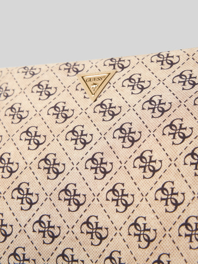 Produktfoto, Slim Fit Bikini-Hose mit Allover-Logo-Print von Guess aus elastischem Material-Mix, beige Grundton, feine Logo-Details, strukturierte Oberfläche
