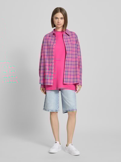 OH APRIL Oversized T-Shirt mit geripptem Rundhalsausschnitt Pink 1