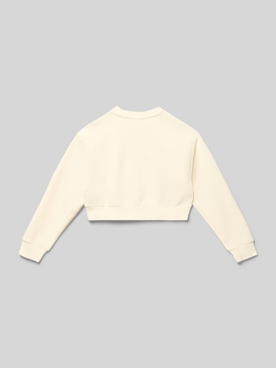 Produktfoto, Boxy Fit Sweatshirt mit Logo von adidas Originals aus Baumwoll-Mix in Creme, Rundhalsausschnitt, kinderfreundliches Design, Rückansicht.