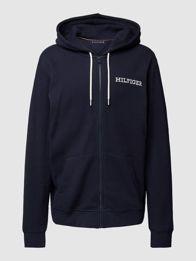 Tommy Hilfiger Sweatjack met wafelstructuur, model 'MONOTYPE' Marineblauw - 2