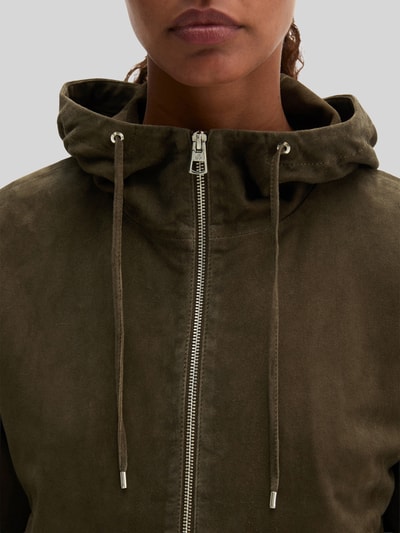 Marc O'Polo Regular Fit Lederjacke aus Ziegenvelours mit Kapuze Mittelbraun 3