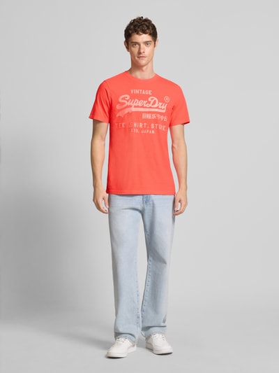 Superdry T-shirt met labelprint, model 'Neon' Neon rood - 1