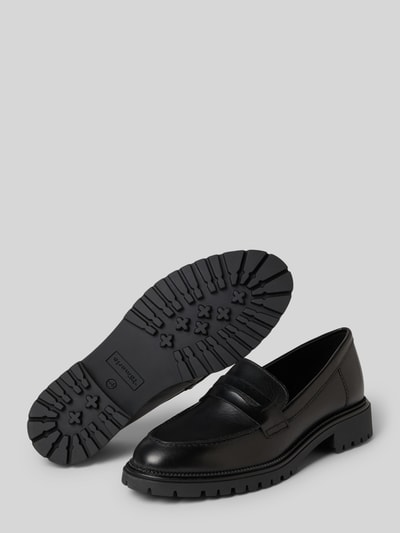 Produktfoto, instappers van echt leer Model 'Chunky Loafer' van Tamaris, look: effen, punt van de schoen: rond, hakvorm: blokhak, applicatie: reliëflogo, sluiting: comfortmodel/open, zool: geprofileerd, materiaalverwerking: glad leer/suède, materiaal: echt leer