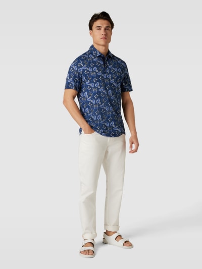 Brax Poloshirt met all-over bloemenmotief, model 'Pico' Blauw gemêleerd - 1