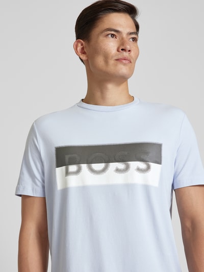 BOSS Green T-Shirt mit Label-Print Rauchblau 3