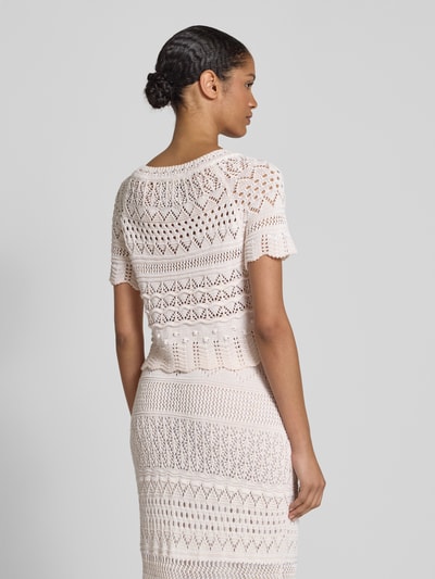 Marc Cain Cropped Strickpullover mit Lochstickerei Ecru 5