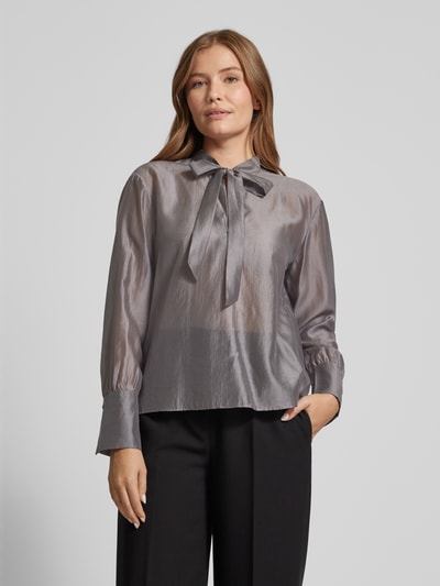 Stefanel Regular fit blouse met strikdetail Lichtgrijs - 4