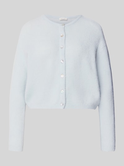 Produktfoto, Relaxed Fit Strickjacke aus Woll-Mix mit Leinen-Anteil von American Vintage in Hellblau, gerippte Bündchen, durchgehende Knopfleiste, Damen Strickjacke