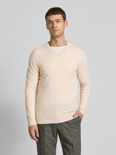 Christian Berg Men Wollpullover mit V-Ausschnitt und Kaschmir-Anteil Ecru Melange 4