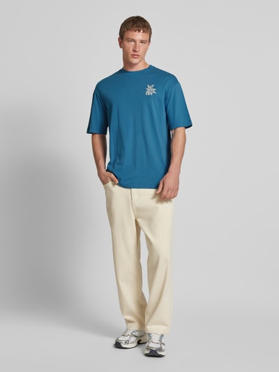 Blend T-shirt met motiefstitching, model 'JIM' Blauw - 1