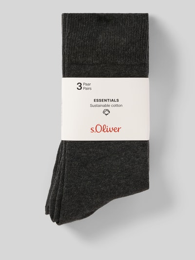 Produktfoto, Socken aus Baumwoll-Mix im 3er-Pack von s.Oliver RED LABEL in dunklem Uni-Design mit elastischem Bund und Feinstrickstruktur