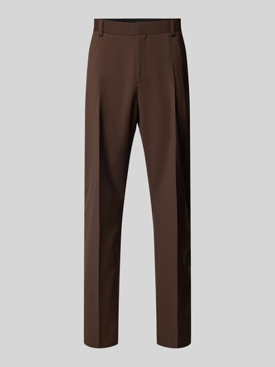 HUGO Slim Fit Anzughose aus Schurwolle mit Bundfalten Modell 'Theo' Mittelbraun 1