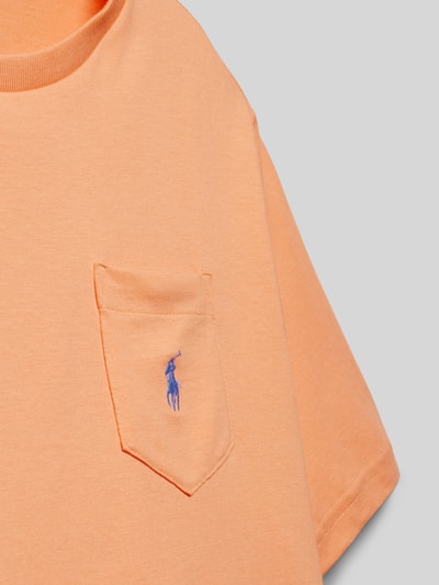 Produktfoto, Regular Fit T-Shirt aus reiner Baumwolle von Polo Ralph Lauren Teens, unifarben orange mit Logo-Stitching auf der Brusttasche, Jersey-Struktur