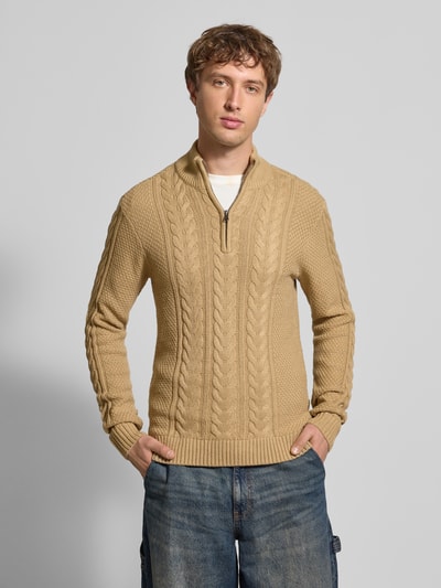 Blend Strickpullover mit Reißverschluss Modell 'BASIM' Beige 4